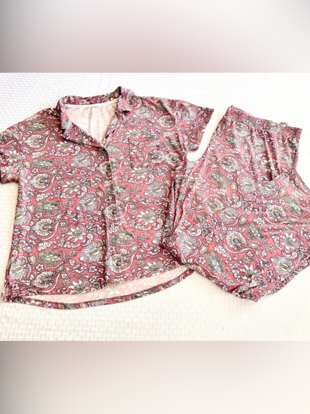 Lucky Brand Paisley Lounge Set Button‎ Shirt Wide Leg Pants Boho